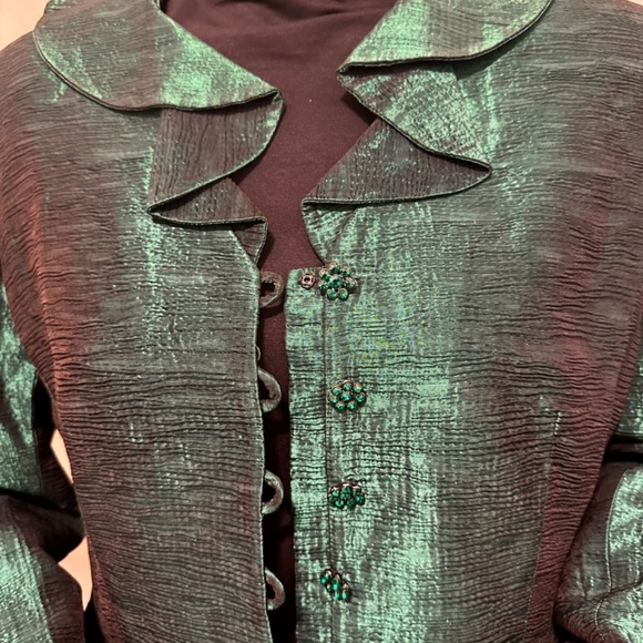 Frascara Fancy Sequin buttons Peacock Green Jacquard silk jacket Size 8 - Picture 5 of 6